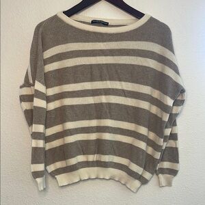 Brandy Melville Brown and Cream Crew Neck Sweater, small holes in back